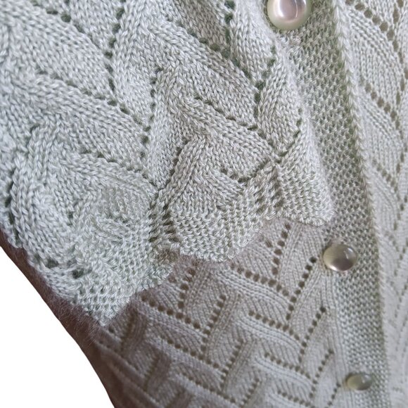 Womens Medium Vtg Cardigan Sweater Mint Green Chevron Knit Pearl Granny Buttons - Picture 6 of 8